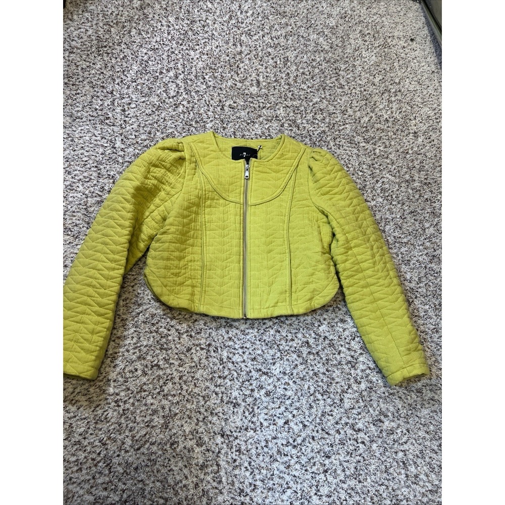 7 For All Mankind Women's‎ Quilted Cropped Jacket Lime Green 100% Cotton - Sz S